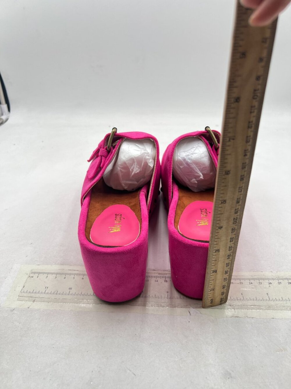 Wo Wagas Hot Pink Buckle Strap Mules Platform Slippers Chunky Mid Heel Sandals - Picture 5 of 8